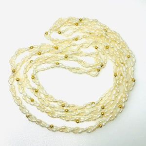 14k Gold Beaded Freshwater Rice Pearl Necklace